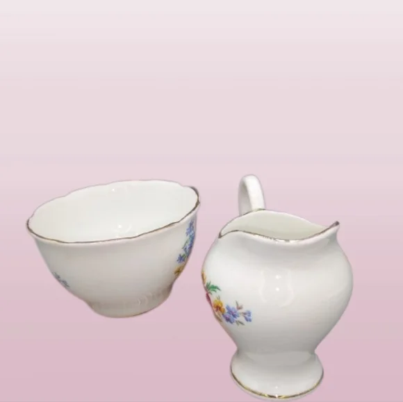Royal Stuart Spencer Stevenson Bone China Demitasse Floral Sugar Creamer Vintage - Picture 2 of 12